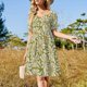 thumbnail image 2 of Flor verde claro. Vestido de manga corta con estampado floral Retro vestidos de mujer ropa de mujer de lujo, 2 of 6