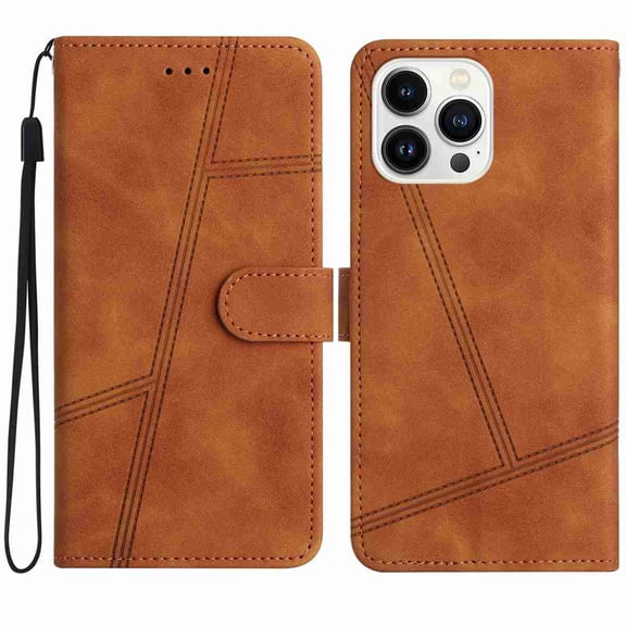 Designed for iPhone 16 Pro Case, Luxury PU Leather Wallet Phone Case with Card Holder Flip Folio Protective Shockproof Cover [Kickstand Feature] [Wrist Strap] for iPhone 16 Pro, Brown