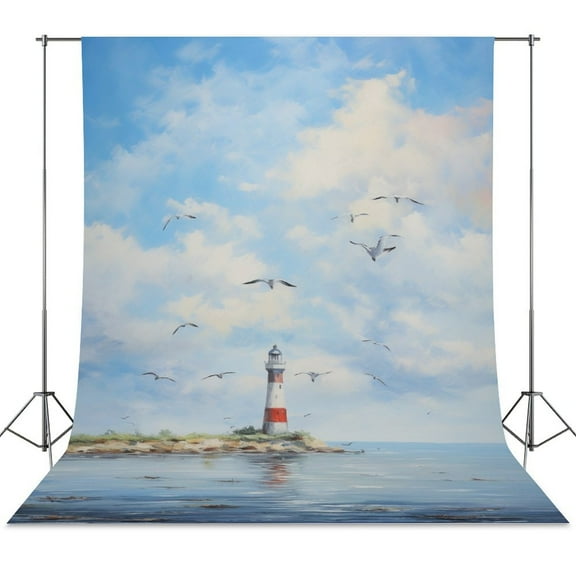 Lighthouse Coast Scenery Backdrop Background for Photography Photo Booth Backdrop for Photoshoot Background Screen Video Recording Parties Curtain