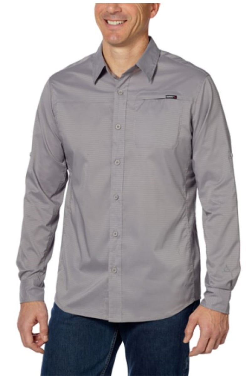 Gerry - Gerry Men's Highly Breathable and Quick Dry Long Sleeve Woven UPF Shirt (Metal, X-Large