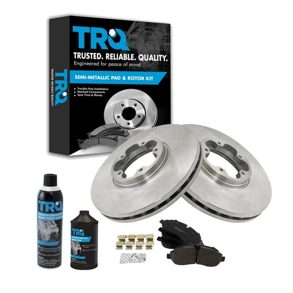 TRQ Front Semi Metallic Brake Pad & Brake Rotor Kit w/Fluids for Ford Transit BKA15428
