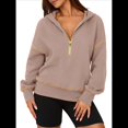 thumbnail image 1 of Sudadera con Capucha de Otoño para Mujer, Sudadera Corta de Larga con Media Cremallera, Jersey de Invierno, Ropa de Moda Caqui XL, 1 of 10