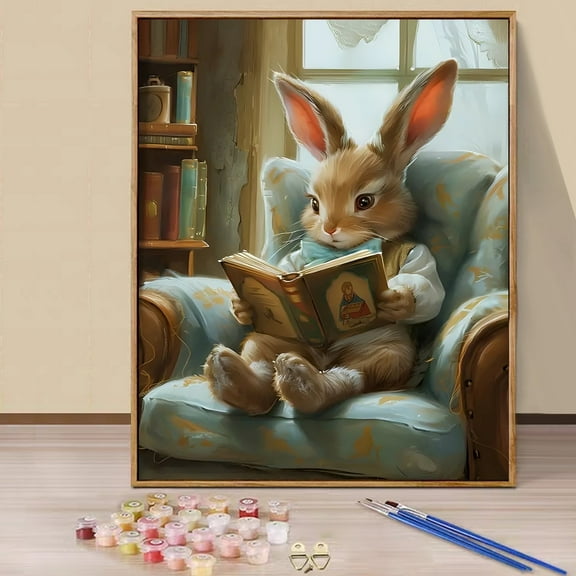 JYLMOOD DIY Paint by Number for Adults, Easy Painting by Numbers for Gift Home Wall Decor 16x20in without Frame, Colored Canvas - Easter Rabbit