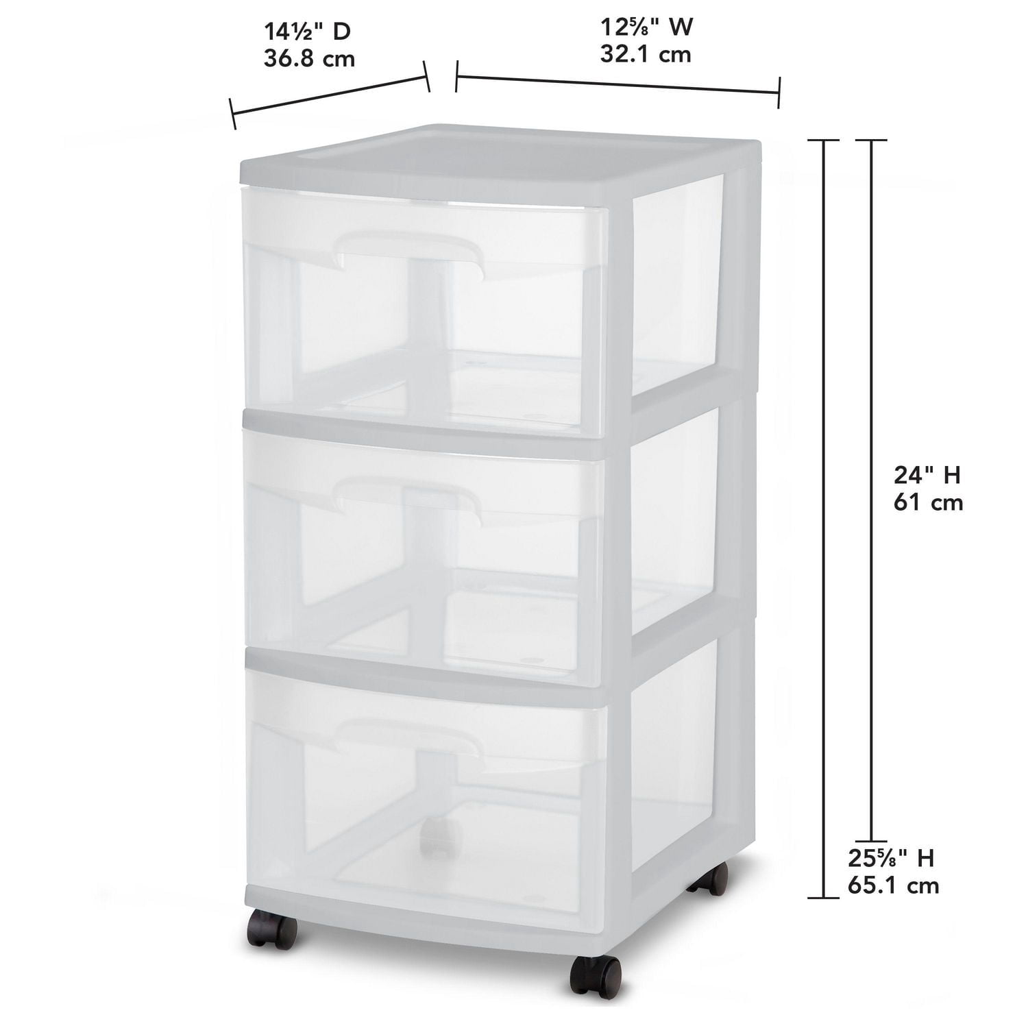 Sterilite Caisson à 3 Tiroirs Argent