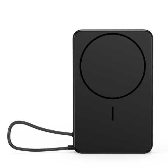 Wireless Portable Charger 10,000mAh — PD 20W Fast-Charging Power Bank (Built-in Charging Cable & LED Indicator), Compatible with iPhone 16/15/14/13/12 Series — Black