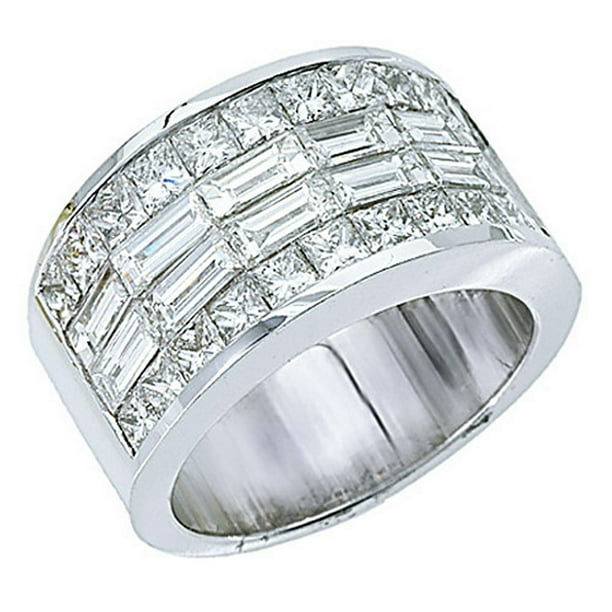TheJewelryMaster 18k White Gold Mens Invisible Set Princess