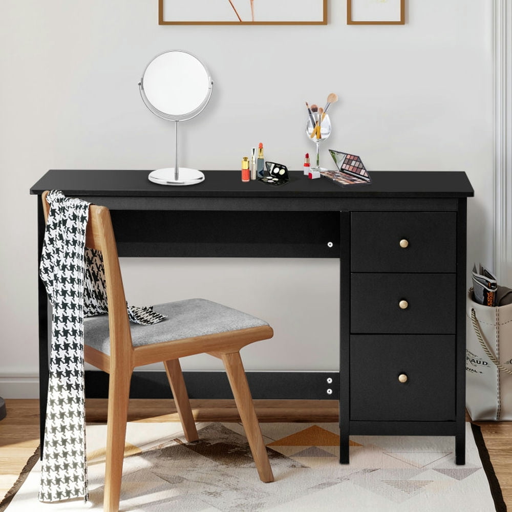 Demi Bonn 3-Drawer Computer Desk with Spacious Desktop, Small Home Office Desk Study Writing Table, Black