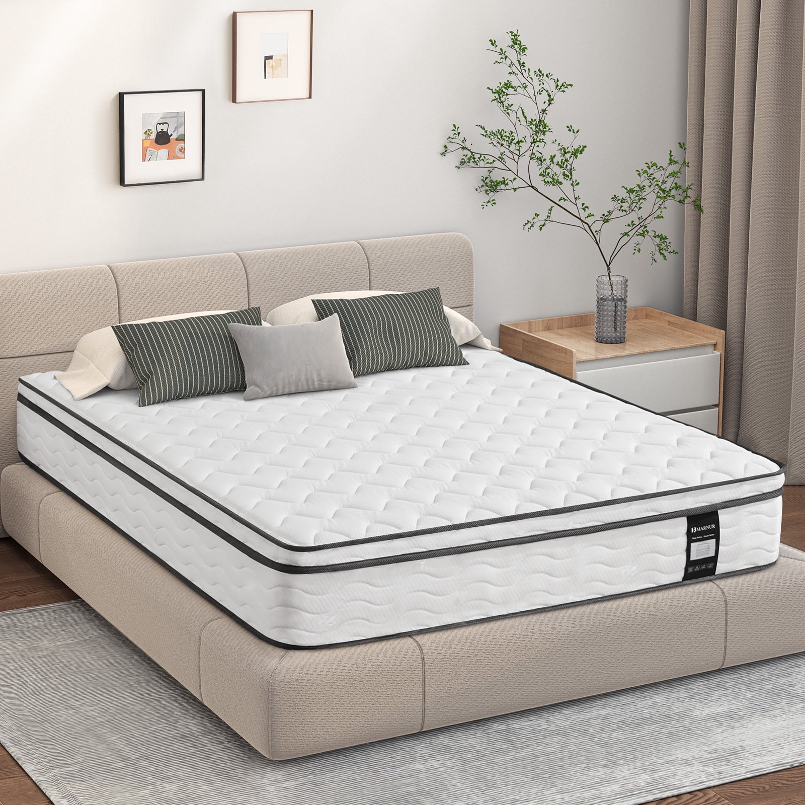 MARNUR 10 inch Queen Hybrid Mattress with Memory Foam, Medium Firm, Euro Top
