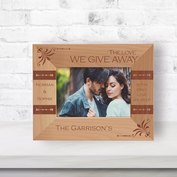 The Love We Give Away Is The Only Love We Keep Personalized Wooden Frame-5" x 3 1/2" Brown Horizontal
