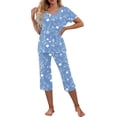 thumbnail image 3 of SCSAlgin Womens Pajamas Loungwear 2 Pieces Lounge Sets Soft Short Sleeve Shirt and Capris with Pockets Nightwear, 3 of 7