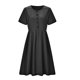 thumbnail image 4 of Vestido de lino de algodón con cuello redondo y botones de manga corta informal liso para mujer Pompotops ghjkhdj15670, 4 of 5