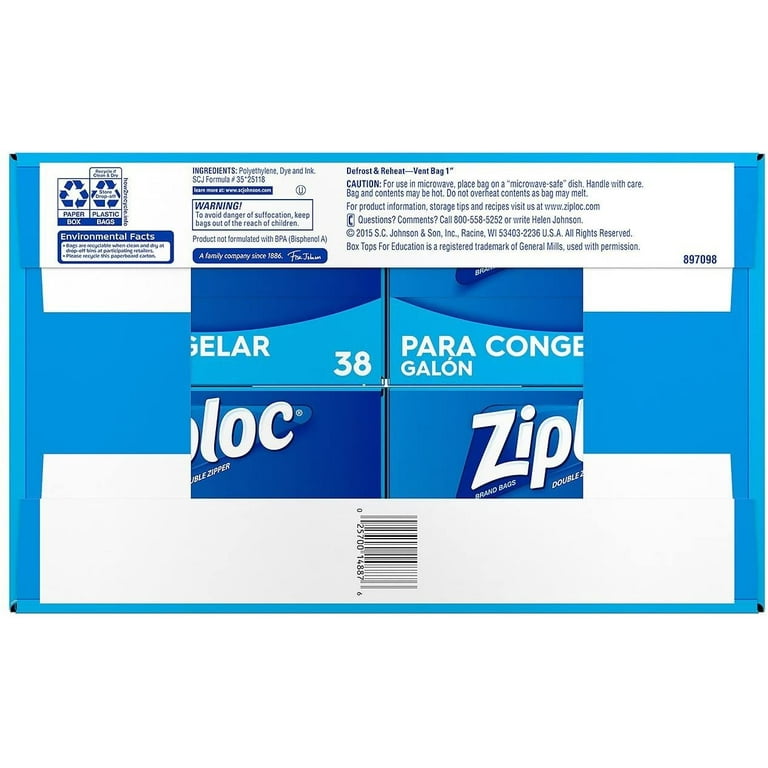 Ziploc Storage Bag, 1 Gal., 75/Pack, 2 Packs/Carton (314480)
