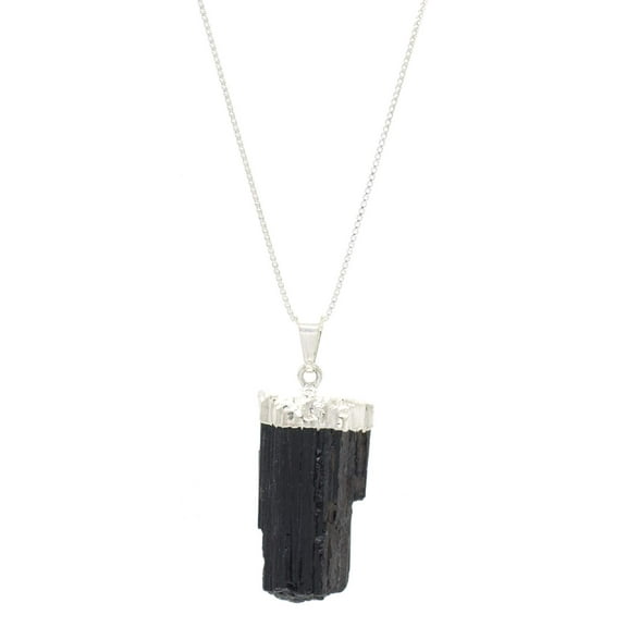 LTC Designs Raw Black Tourmaline Protection Pendant Necklace on Sterling Silver Box Chain, 18" for Men, Women, and Friends
