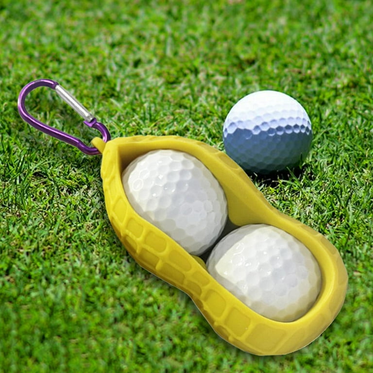 Silicone Golf Ball Holder Outdoor Double Holes Golf Ball Cover Holds with Hook Lightweight Pouch Ball Carrier Sleeve Accessories Yellow, Men's, Size