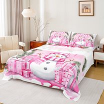 jejeloiu Kawaii Xmas Snowman Twin Sheet Sets,Kida Christmas Gifts Twin Fitted Sheet,Red Bowtie Bow Knot Flat Sheet For Princess,Luxury Bedroom Decor,3-Piece