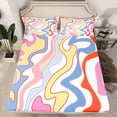 thumbnail image 2 of jejeloiu Geometric Line Twin Sheet Sets,Modern Minimalist Stripes Twin Fitted Sheet,Colorful Waves Striped Flat Sheet For Teens,Ultra Soft Home Decor,3 Pieces, 2 of 7