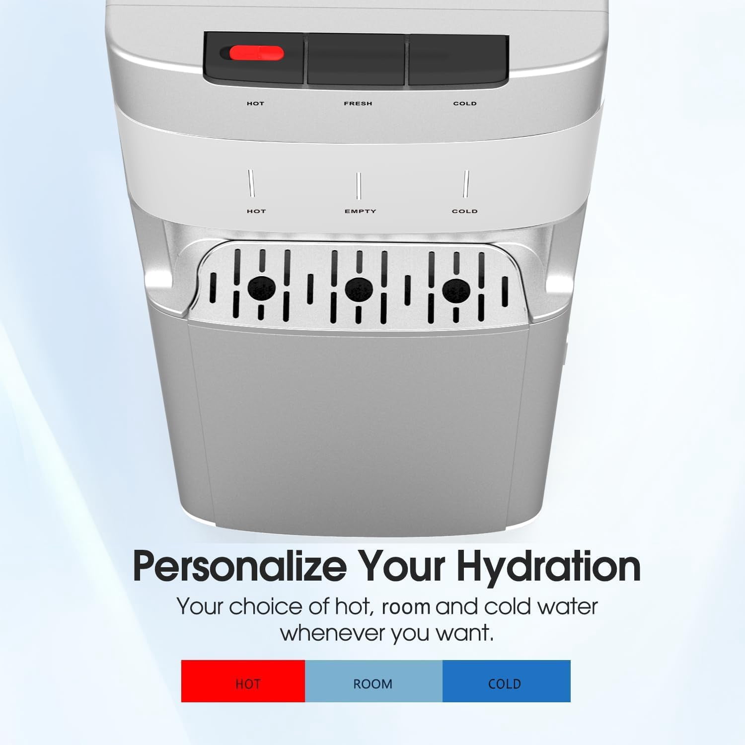 Self Cleaning Bottom Load Water Cooler Dispenser for 3-5 Gallon Bottles,Hot Cold and Room, Child Safety Lock, LED Display with Empty Bottle Alert, Silver