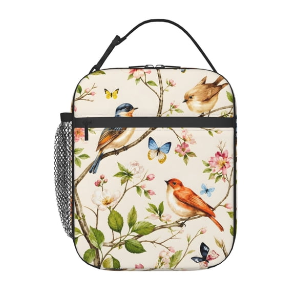 Birds Floral Lunch Bag Reusable Thermal Lunch Tote with Handle for Women and Men