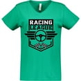 thumbnail image 3 of Inktastic Racing League with Race Car Wheel and Wings Women's V-Neck T-Shirt, 3 of 5