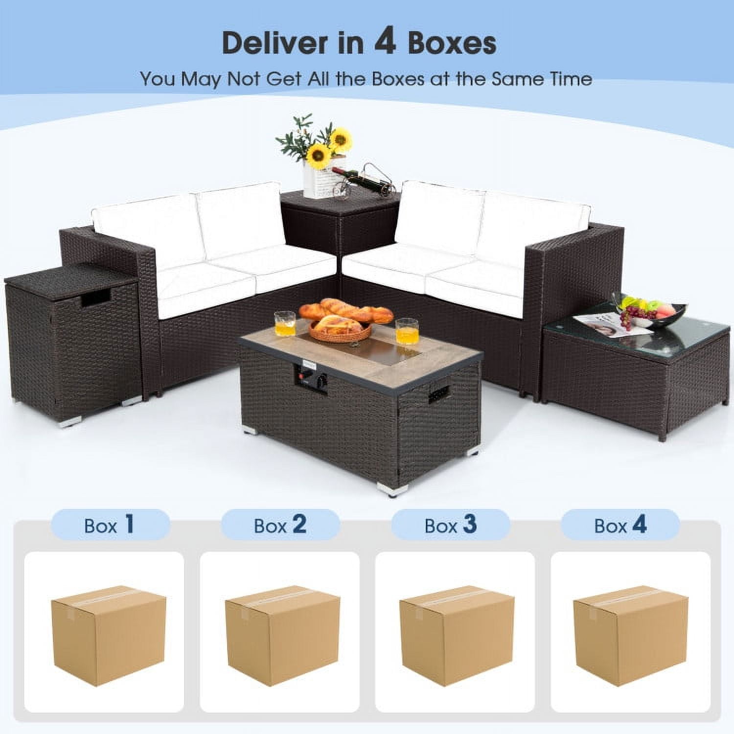 Aimee Lii 6 Pieces Outdoor Wicker Furniture Set with 32" Propane Fire Pit Table, Patio Conversation Sets, Navy Aimee Lii 6 Pieces Outdoor Wicker Furniture Set with 32" Propane Fire Pit Table, Patio Conversation Sets, Navy