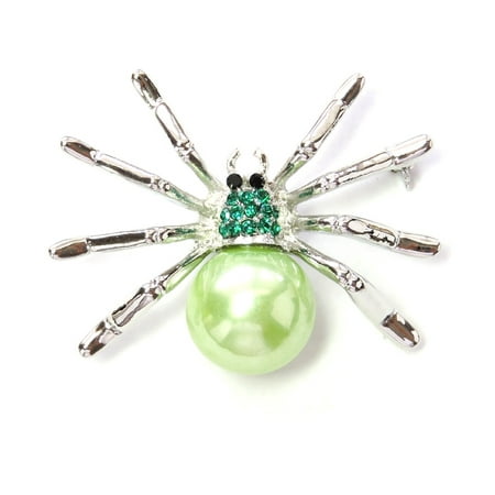 Gorgeous Rhinestone Crystal Spider Pin Brooch For Halloween - Green