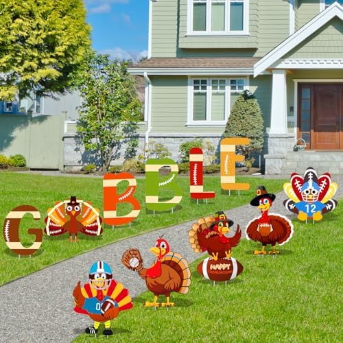 11 Pcs Thanksgiving Yard Signs Gobble Turkey Outdoor Lawn Decorations Blow Up Yard Turkey Outside Decoration Pumpkins Yard Stakes for Fall Party$$Garden & Patio