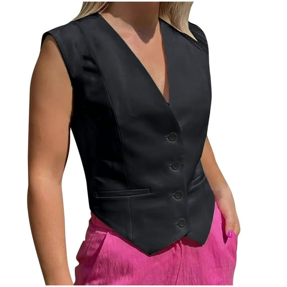 APEXFWDT Women's Business Button Up Sleeveless Vests V Neck Slim Fitted Jacket Waistcoat Dressy Casual Suit Jacket Versatile Vests