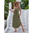 thumbnail image 5 of Women'S Summer Casual Loose Sundress Long Dress Sleeveless V Neck Split Tshirt Maxi Dresses Green XXL, 5 of 9