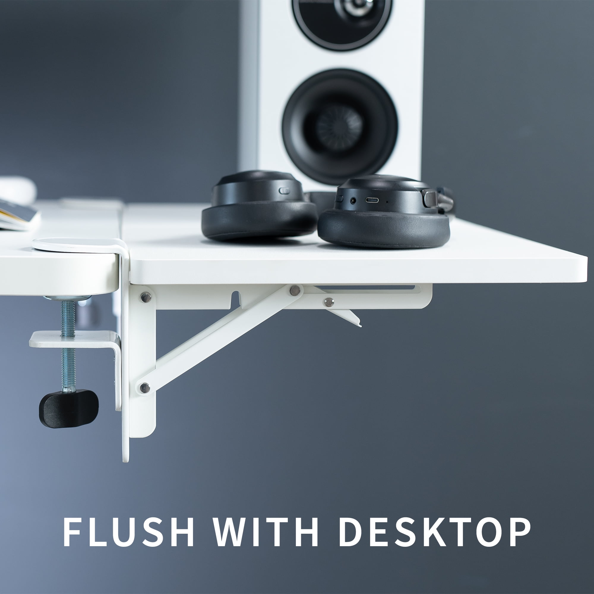 VIVO White Clamp-on 24" x 12" Desk Extension, Accessory Platform, Keyboard Tray
