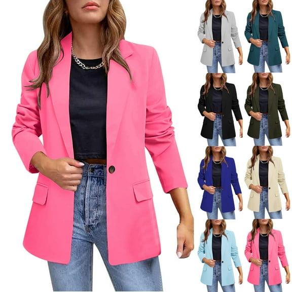 FRSASU Womens Casual Blazers Long Sleeve Solid Color Lapel Button Slim Work office Blazer Jacket Sky Blue XL(XL)