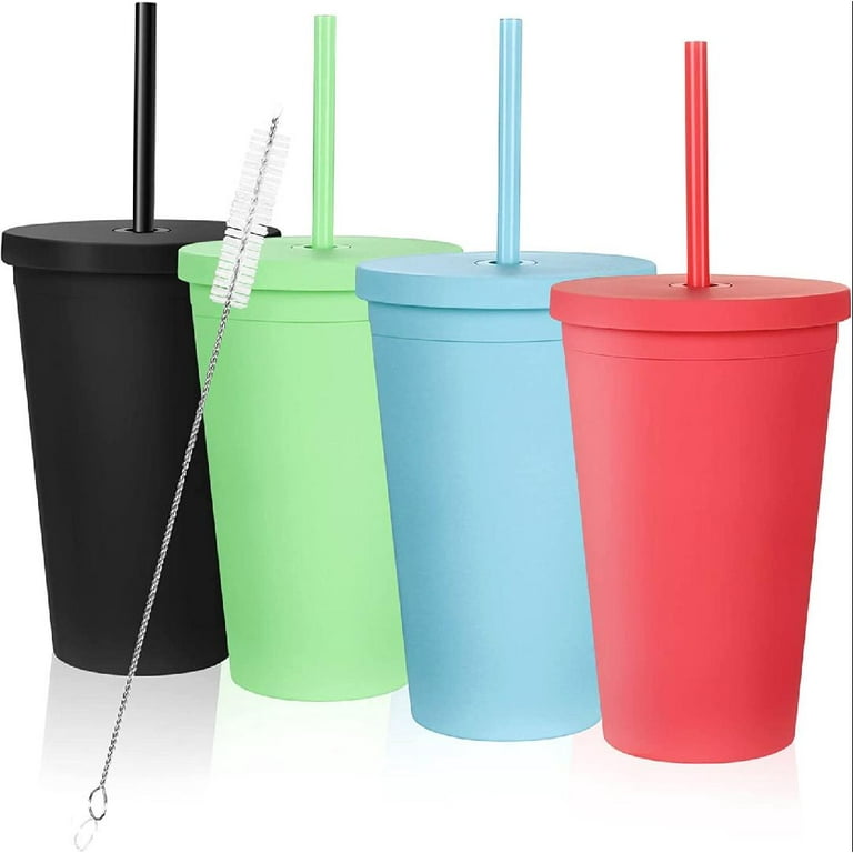 Modwnfy 16 fl oz Black Tumblers with Lids and Straws, Matte