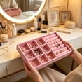 thumbnail image 5 of Stackable Velvet Jewelry Tray Organizer with Multiple Compartments for Rings Earrings Necklaces Bracelets Storage Drawer Divider Wood Base Jewelry Box for Vanity Dresser Organization, 5 of 6