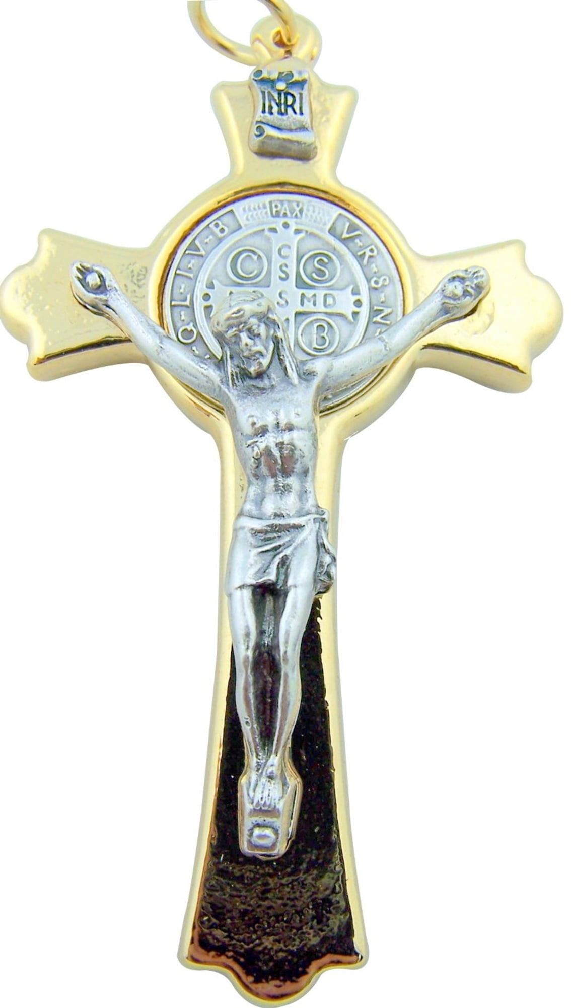 Gold Tone Saint Benedict Exorcism Cross Catholic Crucifix Pendant, 3