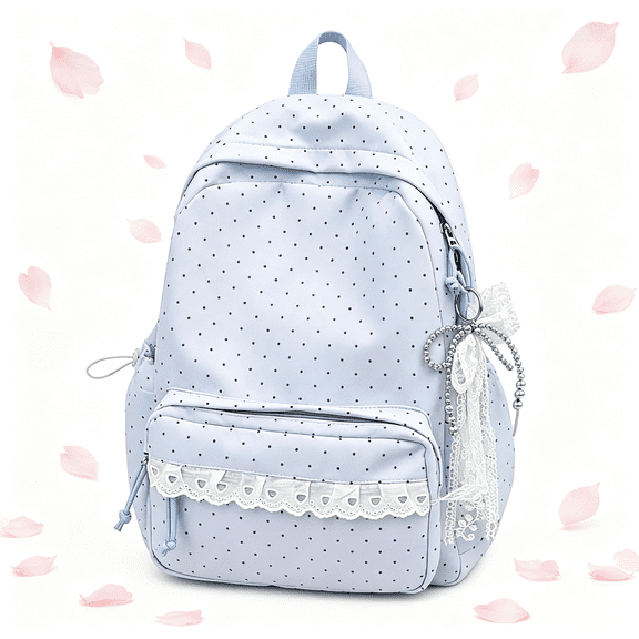 Polka Dot Backpack,Lightweight Cute Lace Backpack,Aesthetic Backpack for School,Large Laptop Daypack Supplie with Bow Accessories