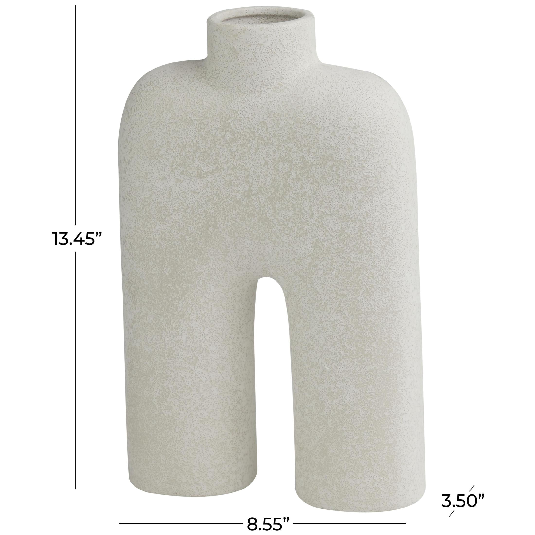 DecMode 13" Abstract Rounded Arched White Ceramic Vase with Glossy Speckled Texture