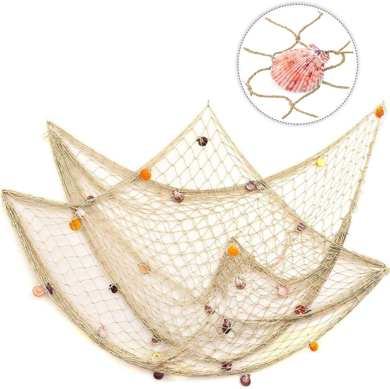 40“ X 80" Fish Net Decor with Shells, Nautical Mediterranean Style Decorations, Ocean