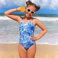 thumbnail image 4 of Gelikeya Girls Bathing Suits Size 14-16 Cute Printed Little Big Girl One-Piece Swimsuits with Solid Color Cover Up Skirt Blue, 13-14 Years, 4 of 6