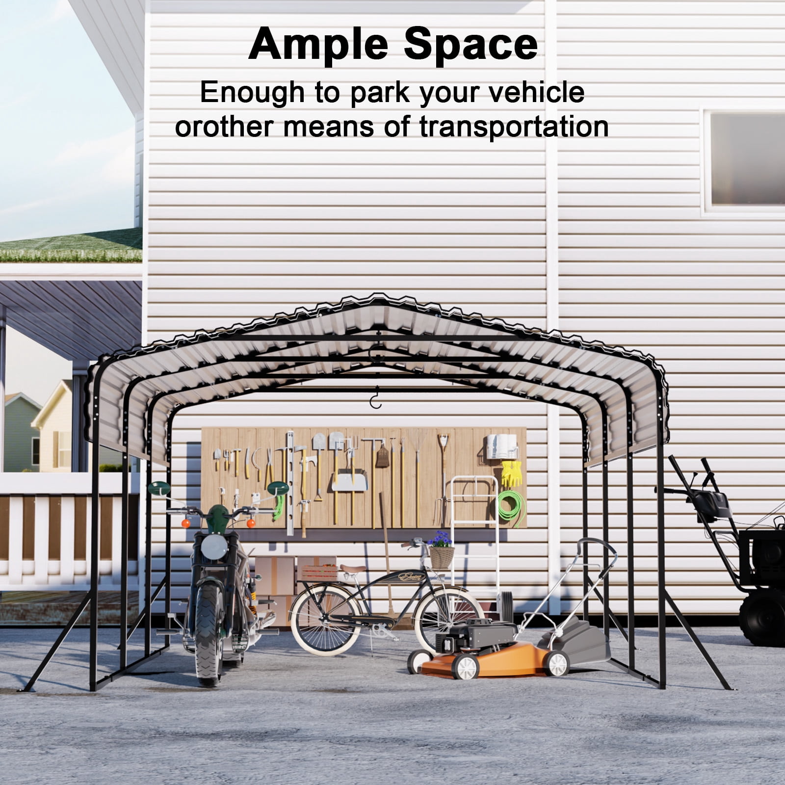Sylviera 10x15ft Metal Carport Canopy, Heavy Duty Steel Frame Garage, Waterproof All-Weather Vehicle Shelter for Car, UV & Snow Protection