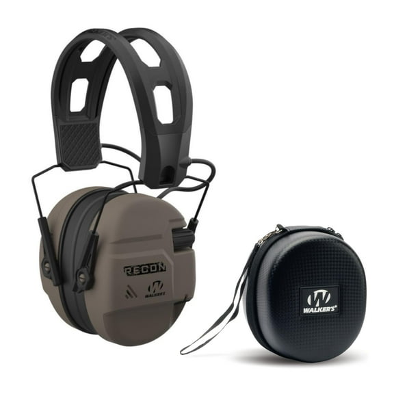 Walker's Recon Low-Profile Digital Electronic Muff with SAC Technology and NRR 26 (Flat Dark Earth) Bundle with Walker's Hearing Protection Case (2 Items)