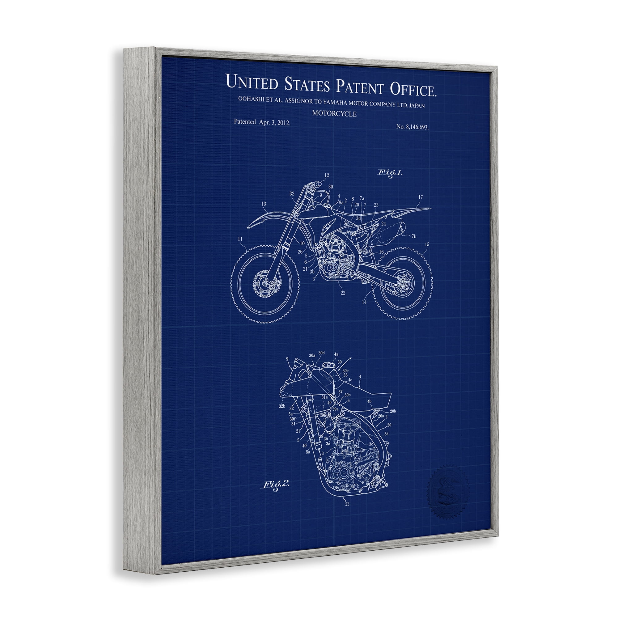 Stupell Industries Blue Motorcycle Blueprint Transportation Painting Gray Framed Art Print Wall Art, 24 x 30