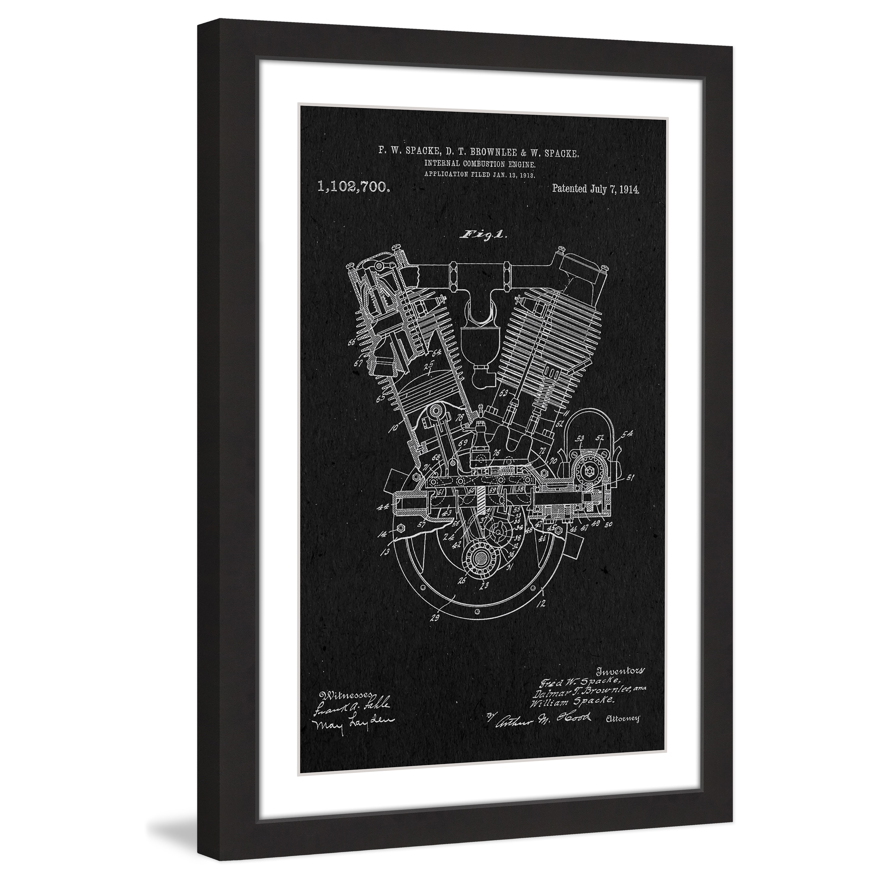 "Engine 1914 Black Paper" Framed Painting Print
