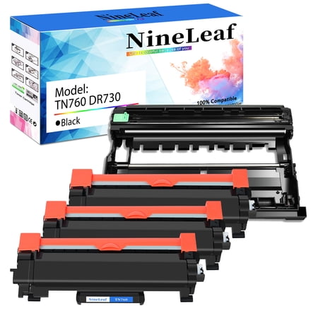 NineLeaf TN760 DR730 set Compatible Toner Cartridge and Drum Unit Replacement for Brother TN-760 TN730 DR-730 use for MFC-L2710DW MFC-L2750DW HL-L2350DW HL-L2370DW Laser Printer (3 Toner,1 Drum)