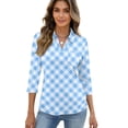thumbnail image 4 of Garbnen 3/4 Sleeve Polo Shirts for Women Plaid Collared V Neck Women's Tops Fitted Summer Color Block Women's Tunic with Front Pocket, 4 of 5