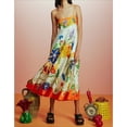 thumbnail image 3 of Women Coastal Print Maxi Dress Spaghetti Strap High Waist Flowy Linen Look Sundress, 3 of 6