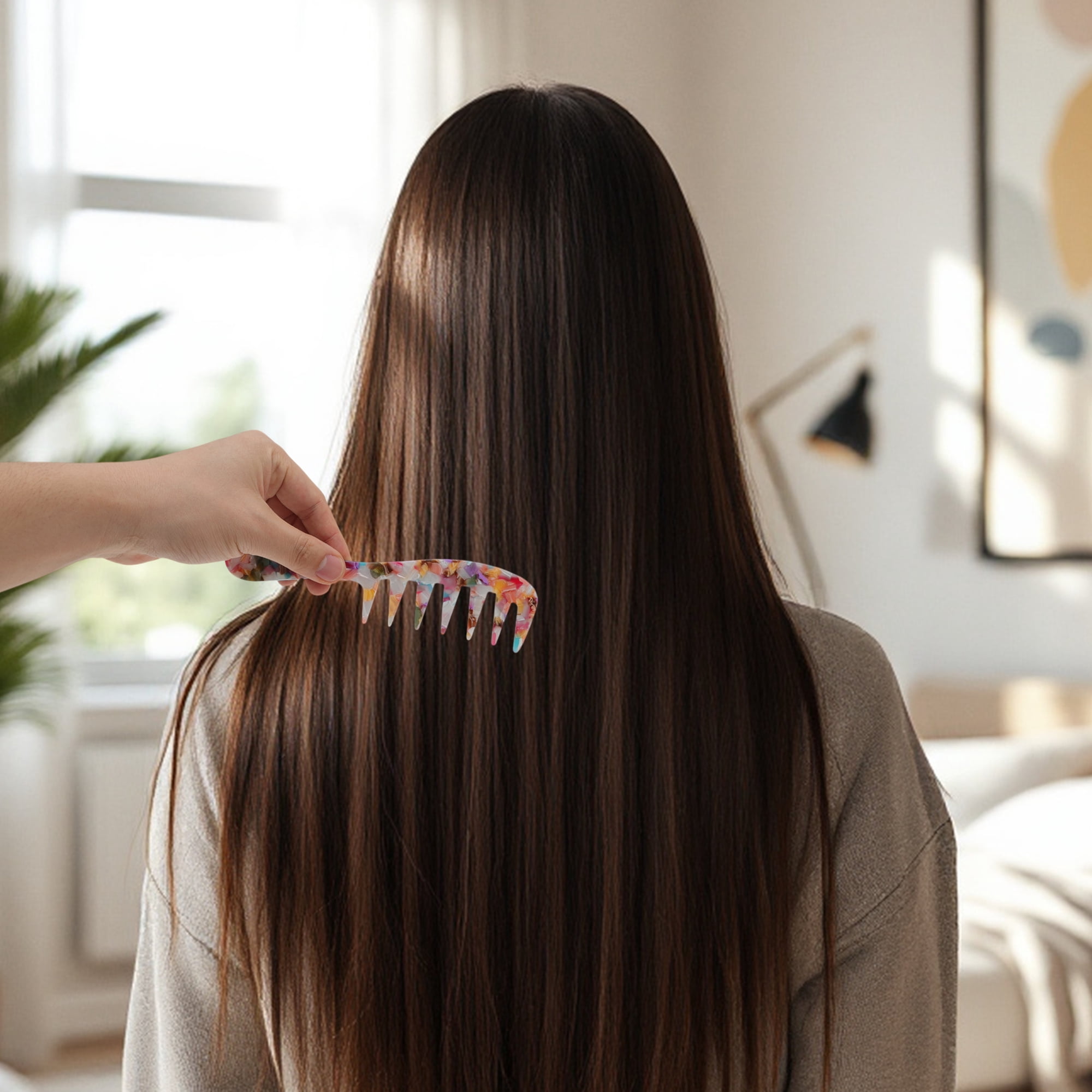 Unique Bargains 1 Pc Long Handle Wide Tooth Comb for All Hair Types Care Colorful