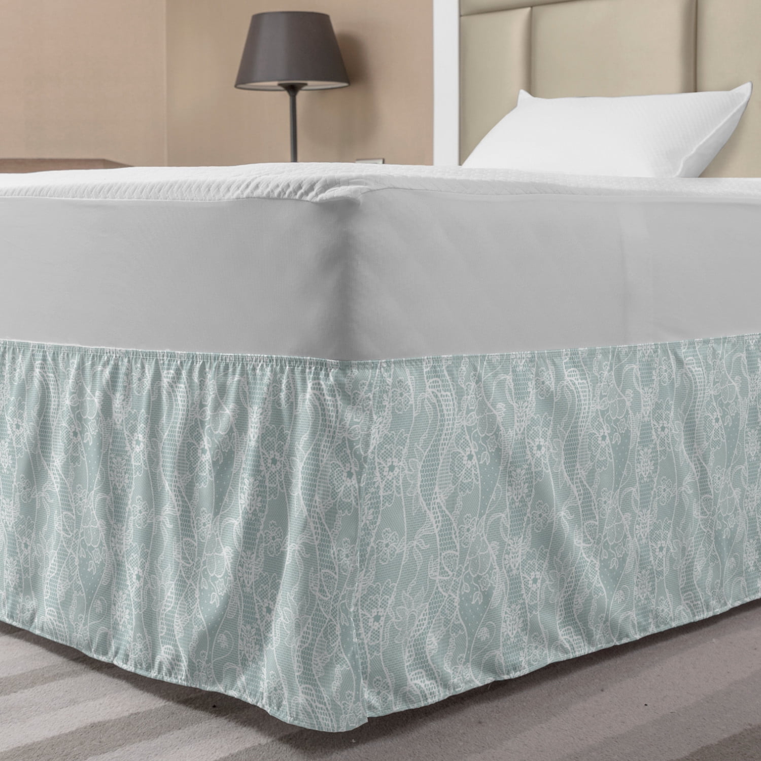 Vintage Bed Skirt, Lace Pattern Backdrop with Floral