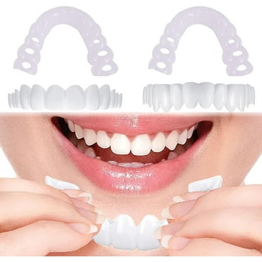 1 Pair Veneers Dentures,Happon Temporary Fake Teeth for Women and Men,Adjustable Snap On Dentures,Easy to Use and Maintain Decaying Teeth
