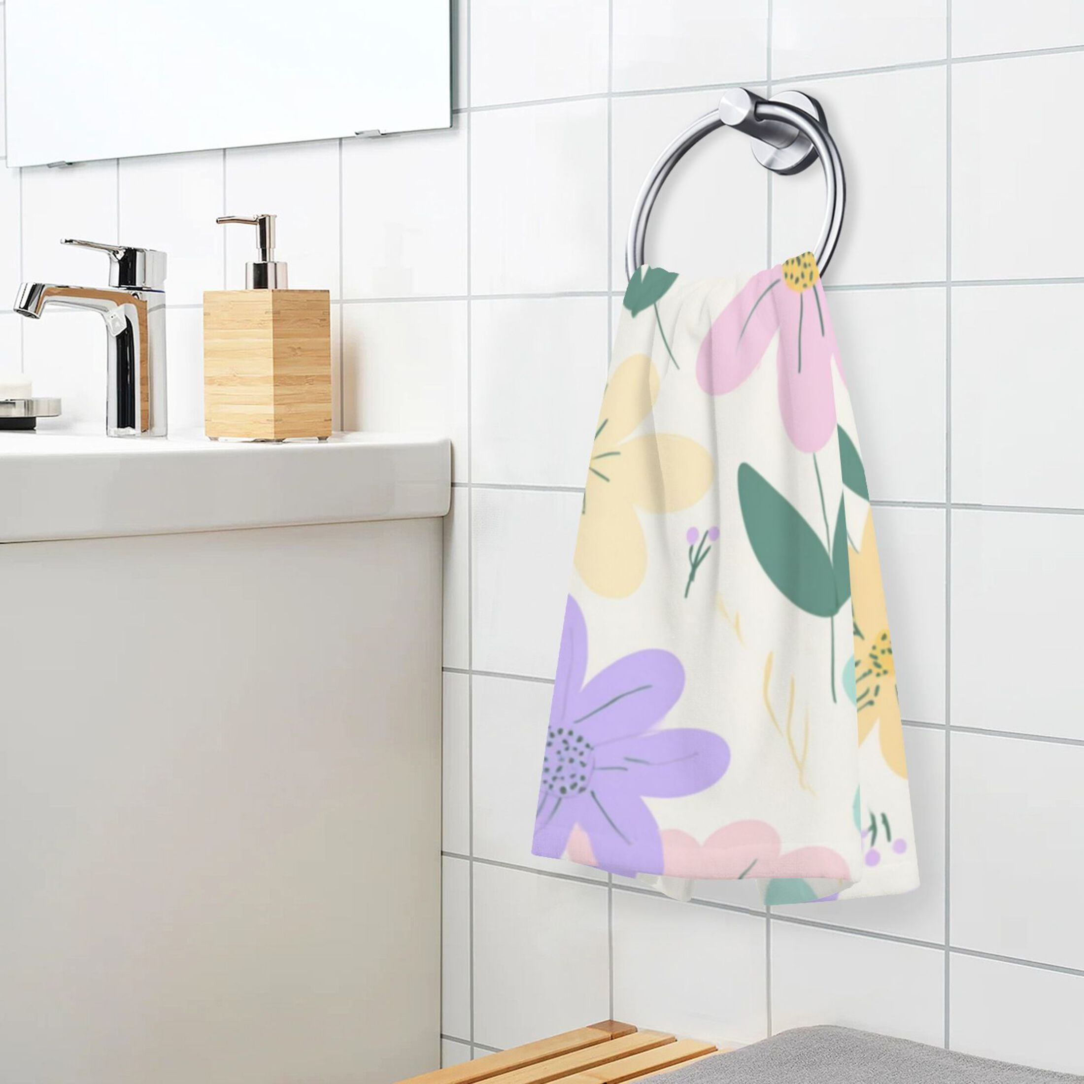 2-Pack Soft 100% Cotton & Highly Absorbent Bath Towel 2 Defferent Pattern Designs Colorful Fowers Colorful Spring Flowers