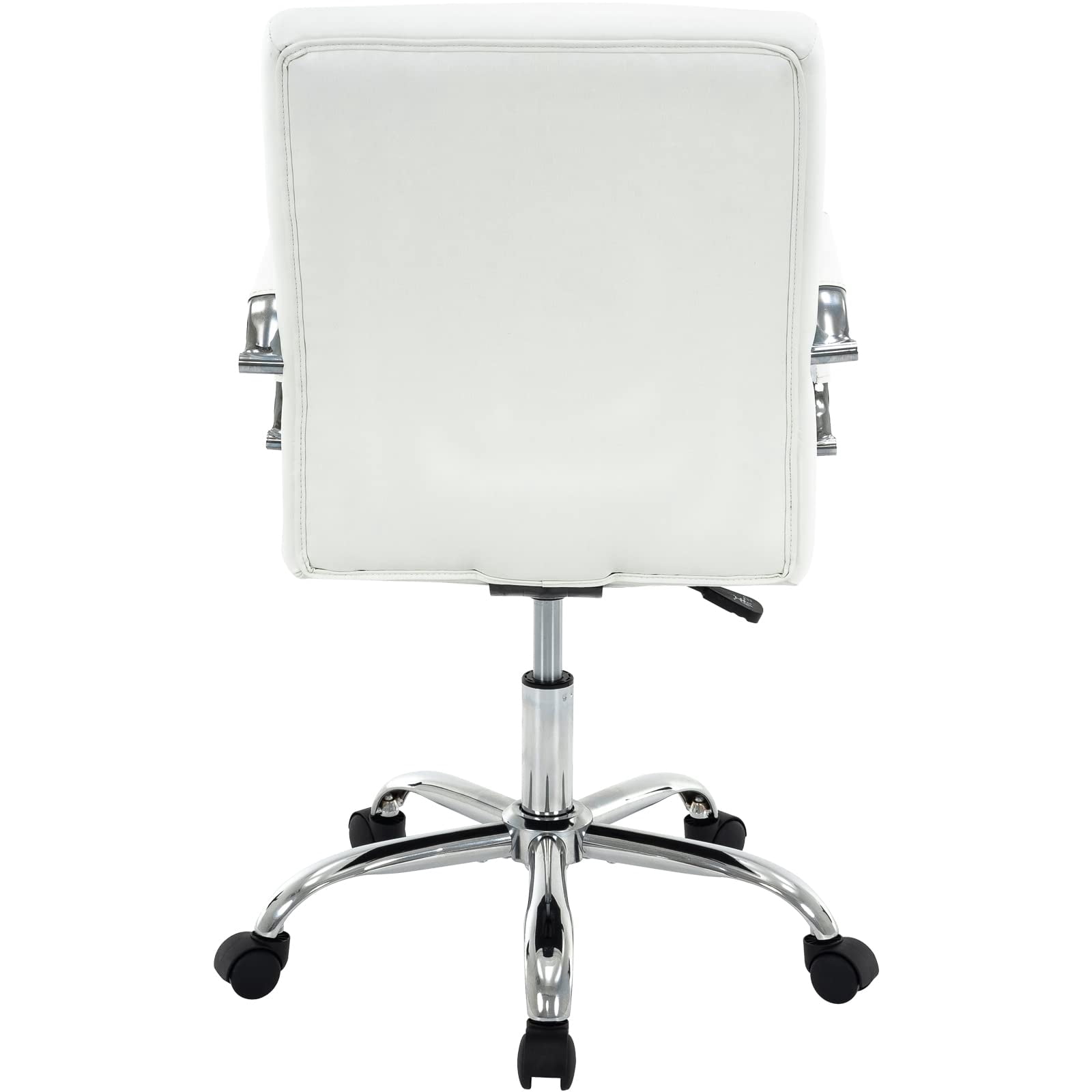 PU Leather Office Chair with Arms, Adjustable Height, Swivel Rolling Desk Chair, Mid-Back Upholstered Modern Chair for Home, Study, or Vanity, White