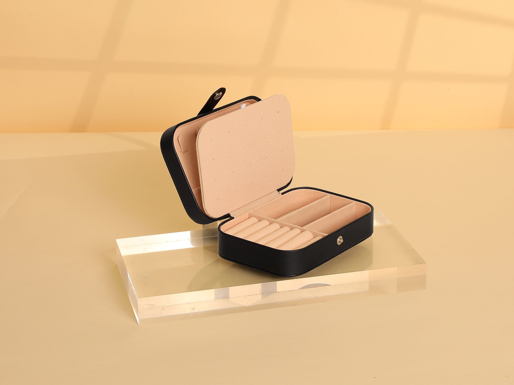 Travel Jewelry Box for Women Gifts Portable PU Leather Organizer for Earring Necklace Black